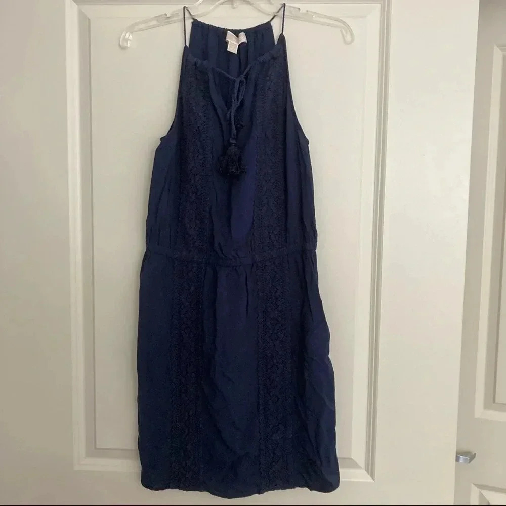 Michael Michael Kors Navy Blue Dress Lace‎ Fringe Elastic Waist 4